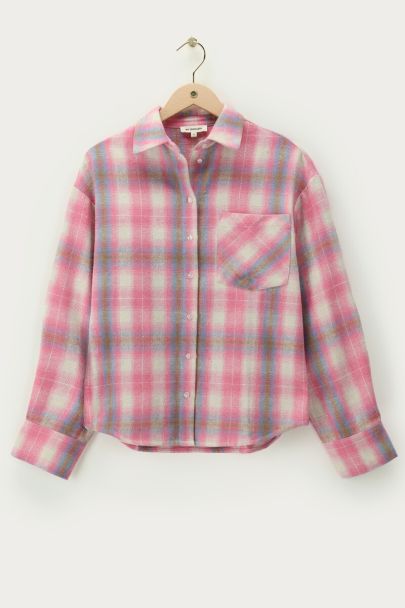 Pink karierte Flanellbluse