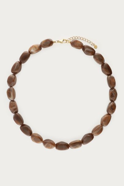 Donkerbruine statement ketting met ovalen kralen