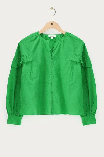 Grünes Oberteil mit Rüschen und Stickereien 