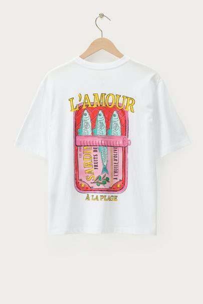 Weißes T-Shirt "L'amour à la plage"
