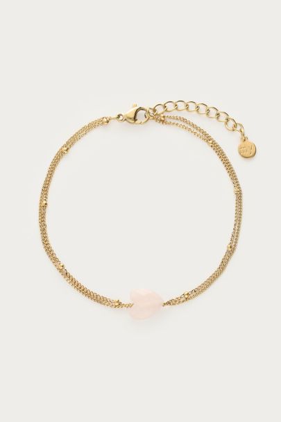 Armband met hartjes rozenkwarts steen