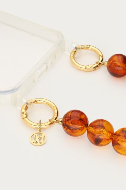 Bruin telefoonkoord met ronde kralen