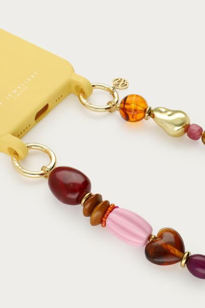 Phone cord with multicoloured burgundy beads