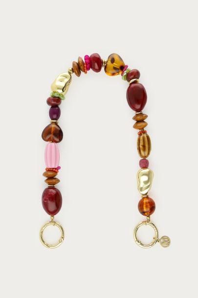 Phone cord with multicoloured burgundy beads