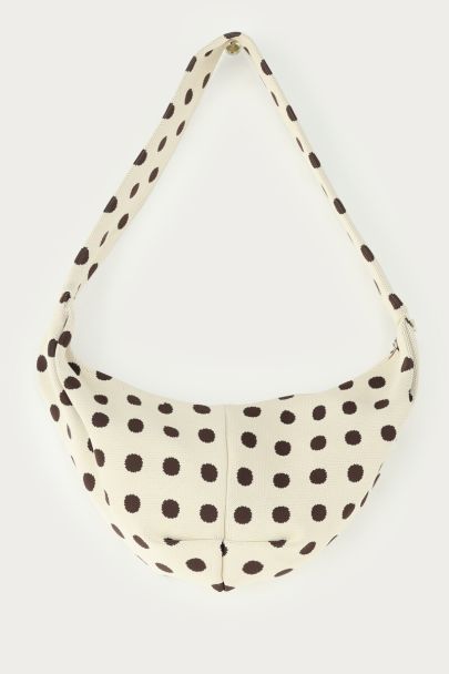 Beige crossbody tas met bruine polkadots