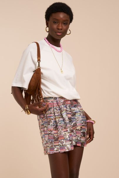Multicoloured bouclé shorts with sequins
