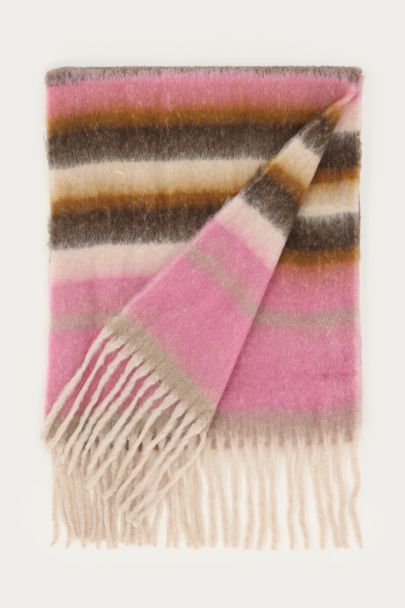 Écharpe multicolore duveteuse avec rayures et franges