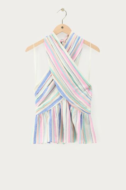 Multikleur halter top met strepen