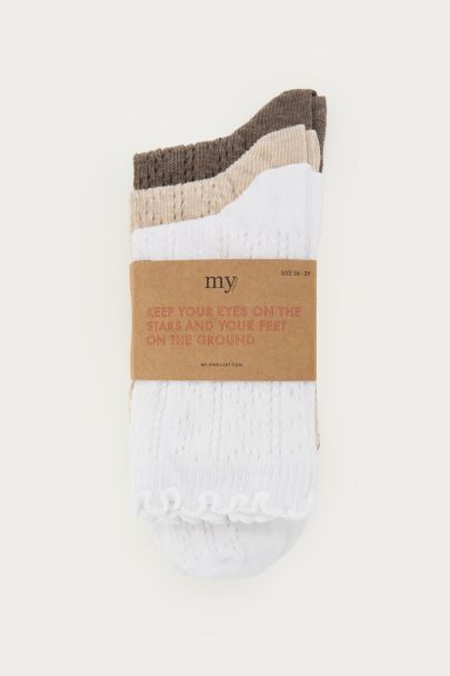 Multicoloured jacquard socks set with ruffles