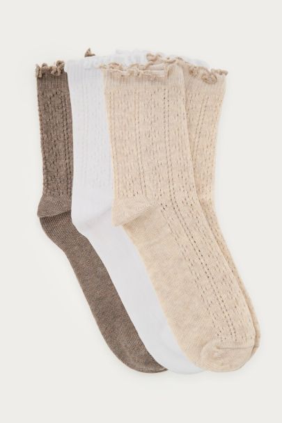 Multicoloured jacquard socks set with ruffles