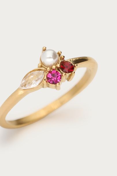 Fortune ring met imitatieparel en stenen