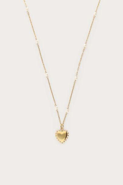 Ketting met hartjes bedel en imitatieparels
