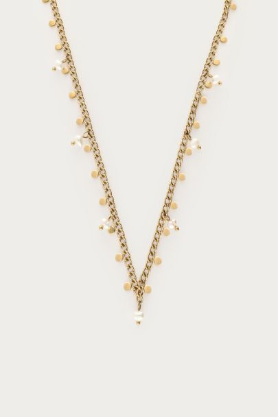 Ketting met kleine munten en zoetwaterparels 
