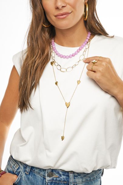Lange ketting met hartjes & imitatieparels