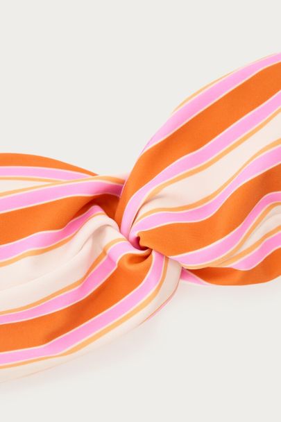 Oranje bandeau bikini top met multikleur strepen
