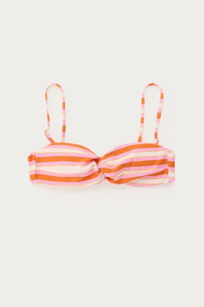 Haut de bikini bandeau orange à rayures multicolores