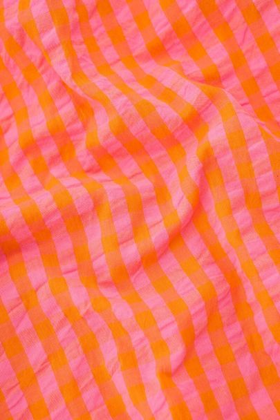 Oranje geruite maxi jurk