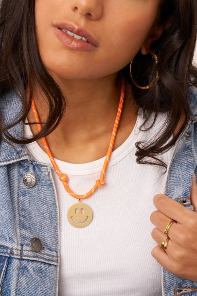 Collier en corde orange smiley