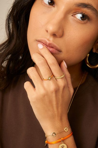 Orange minimalist ring with clover rhinestone