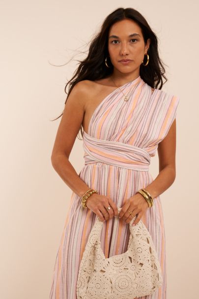 Orangefarbenes langes Multiway-Kleid mit Streifen