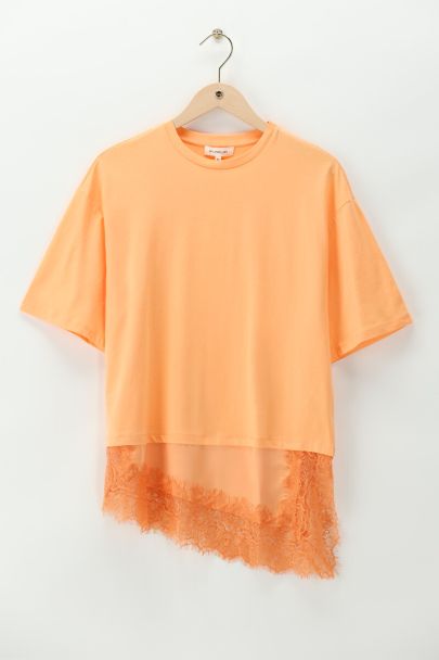 Orange T-shirt with satin and lace details
