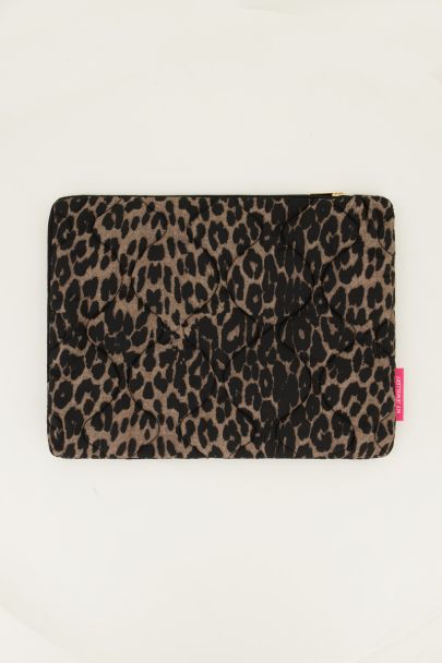 Gewatteerde laptop hoes met panterprint