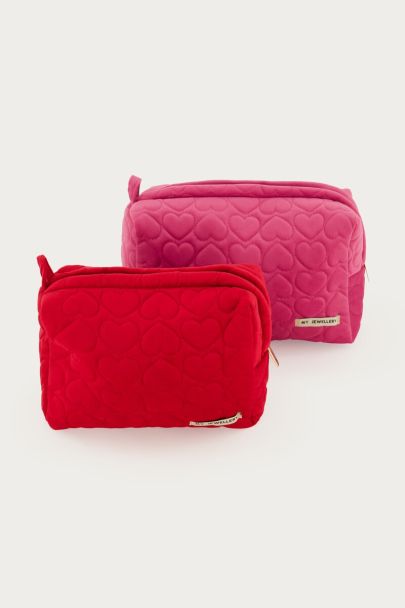 Set de trousses de toilette rose et rouge avec cœurs