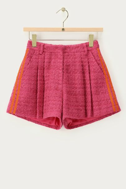 Roze bouclé short met tapes