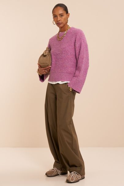 Pull rose boxy en maille bouclée