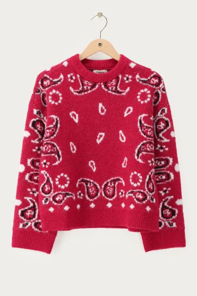 Pull rose duveteux à imprimé paisley