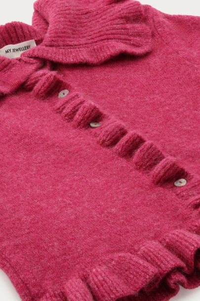 Pinke Strickjacke mit Rüschenkragen