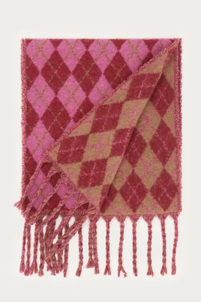 Écharpe rose à carreaux avec franges