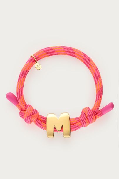 Roze touw armband met initial