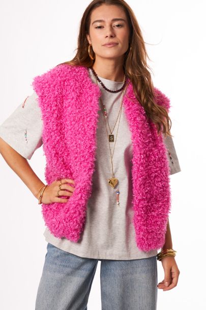 Roze gilet faux fur