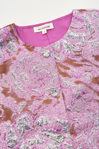 Pinkes Jacquard-Oberteil mit kurzen Puffärmeln
