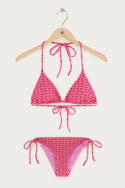 Roze jaqcuard bikini set met zonnetjes