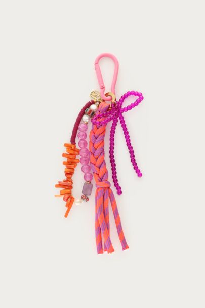 Roze bag charm met kralen