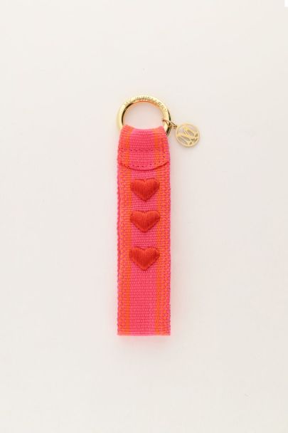 Roze sleutelhanger met hartjes 