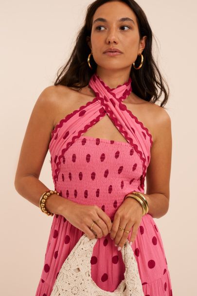 Robe longue convertible rose &agrave; pois