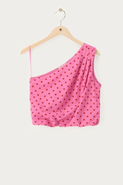Roze one-shoulder top met polkadot