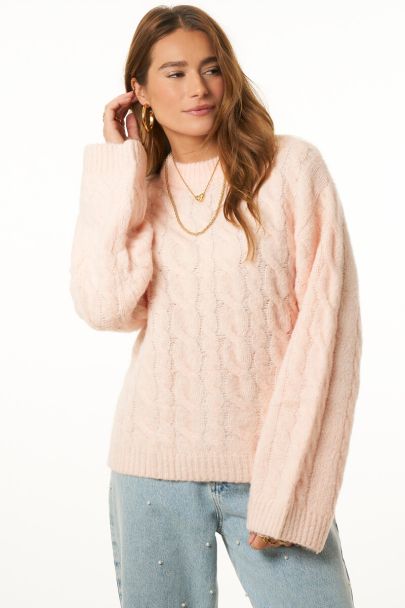 Roze oversized kabel trui