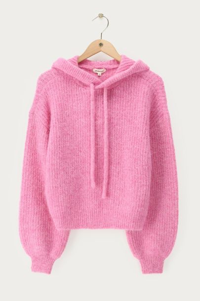 Pinker oversized Strickpullover mit Kapuze
