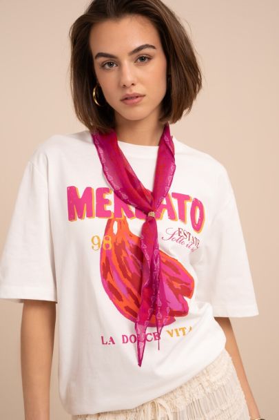 Pink scarf with red paisley print