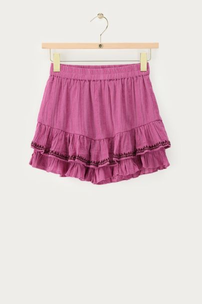 Jupe-short rose brodée à volants