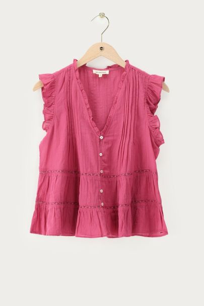 Pinkes Top mit Rüschen und V-Ausschnitt