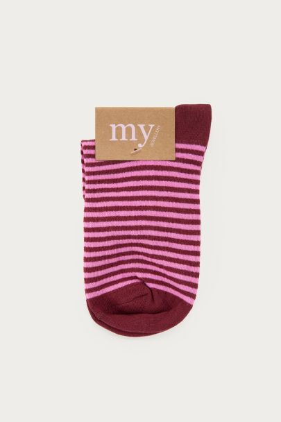 Pink socks with stripes and ruffle