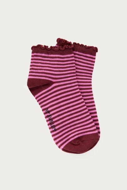 Pink socks with stripes and ruffle