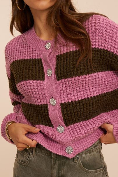 Roze gestreept vest met strass knopen