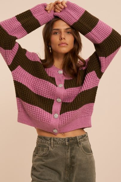 Roze gestreept vest met strass knopen
