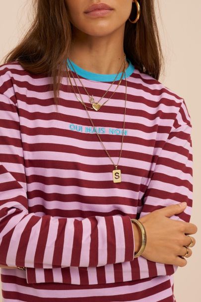 T-shirt &agrave; manches longues ray&eacute; rose 'Oui mais non'